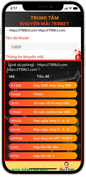 Bước 3: Điền chính xác tên tài khoản »» Lựa chọn mã khuyến mãi muốn nhận »» Nhập mã xác thực